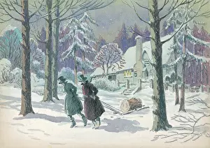 Wheatcroft: Winter scene - Pulling Yule Log