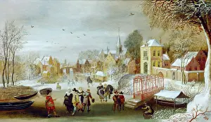 Breen: A Winter Scene with Skaters by a Town