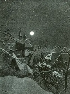 Winter scene of a snow covered village