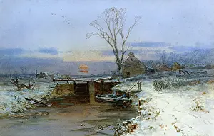 Branwhite: Winter sunset over a canal lock