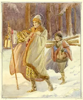 Halos: A wise man and his servant boy. Christmas card