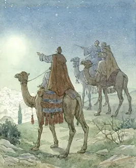 Nativity: The Three Wise Men approaching Bethlehem