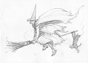 Backwards: A witch flying backwards on her boom