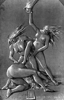 Grien: witchcraft, Three Witches, pen drawing by Hans