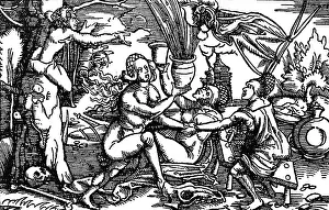 witchcraft, witches preparing a love potion