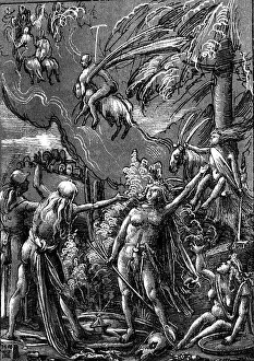Altdorfer: witchcraft, Witches Sabbath, pen drawing by
