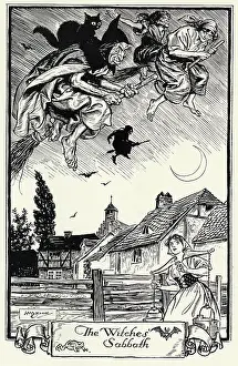 Overhead: Witches flying on their broomsticks