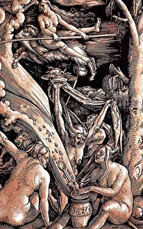 Grien: witches, preparation for witches sabbath, coloured