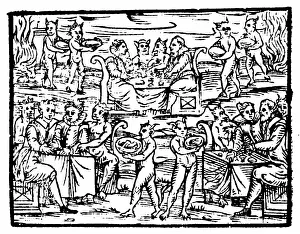 Witches and sorcerers feasting at the Sabbath