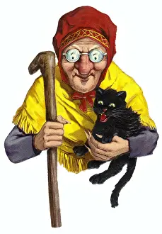 Sorcerers: witches, witch with black cat, Germany, circa
