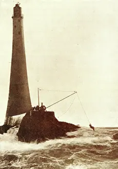 Hauling: Wolf Rock Lighthouse hauling in the relief staff