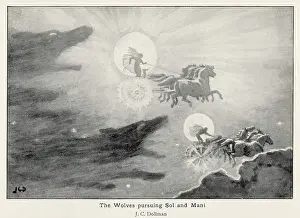 Plunged: Wolves Skoll and Hati chase the Sun and Moon