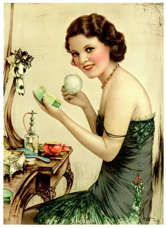 Puff: Woman applying makeup at her dressing table