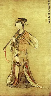 A Woman Attendant Playing the Flute