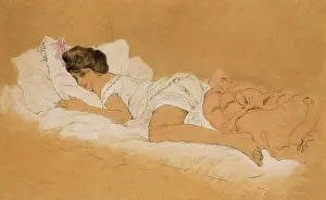 Dozing: Woman in bed by Raphael Kirchner