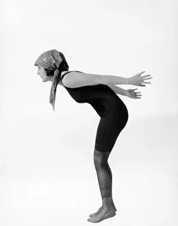 Bodysuit: Woman bending forward in yoga pose