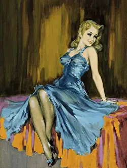 Pinups: Woman in a blue dress by David Wright