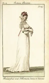 Hydrangeas: Woman in a bonnet adorned with hydrangeas, Paris, 1804