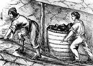Bolton: Woman and boy underground in coal mine drawing