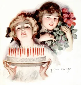 Bday: Woman with Cake, Roses