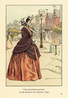 Barthelemy: Woman in front of the Chinese Baths, Paris, 1849