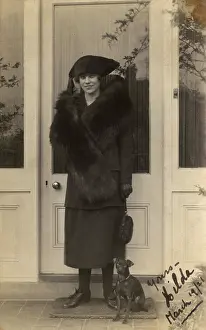 Doormat: Woman and dog on a doorstep