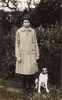 Pleated: Woman and dog in garden