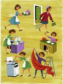 Biro: Woman doing housework and office work