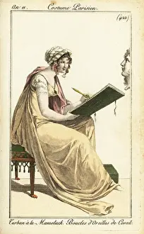 Mamluk: Woman drawing a classical bust in a sketchbook, Paris, 1802