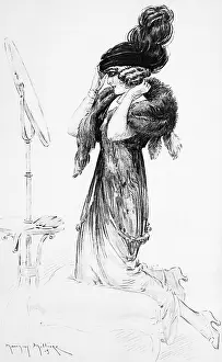 Milliere: Woman Dressing Adjusting Hat in Mirror Wearing