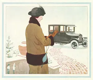 Delineator: Woman driver with saloon car