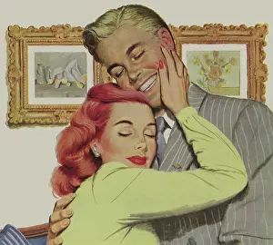 Embraces: Woman embraces Husband