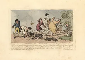 Blasphemy: Woman about to fall over with her shoes caught in the mud