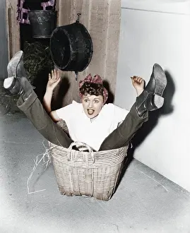 Astonish: Woman falling into basket