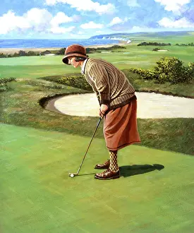 Putter: Woman Golfer Putting