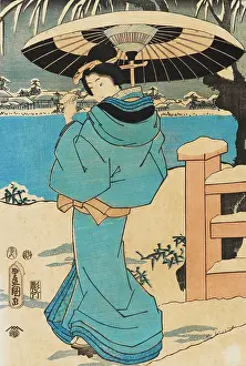 Utamaro: A woman holding a comb