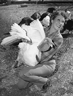 Dinners: Woman holding live turkey