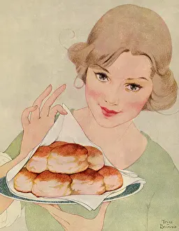 Scones: Woman holding plate of Biscuits