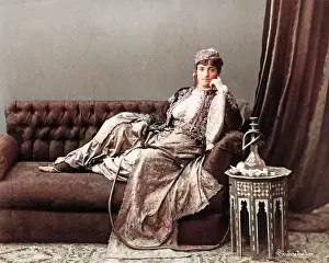 Reclining: Woman with hookah, Egypt