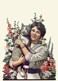 Hugs: Woman Hugs Cat