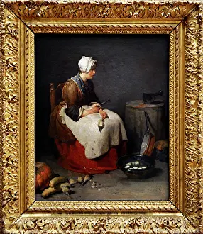 Baptiste: Woman peeling turnips, ca. 1740, by Jean Baptiste Simeon Cha