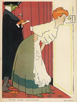 Keyhole: Woman peeping through the keyhole 1905