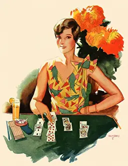 Potted: Woman Playing Solitaire