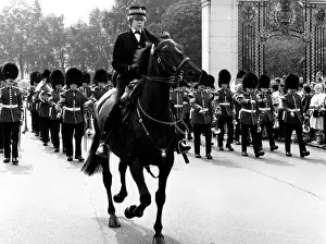 Railings: Woman police officer on horseback, London