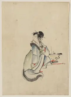 Hairpins: A woman, possibly a courtesan, seated, facing right, with he