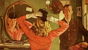 Devote: Woman Putting on Hat with Soldier