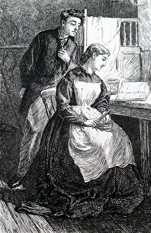 Peeling: Woman reading while peeling apples