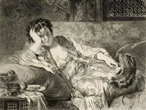 Woman reclining on couch
