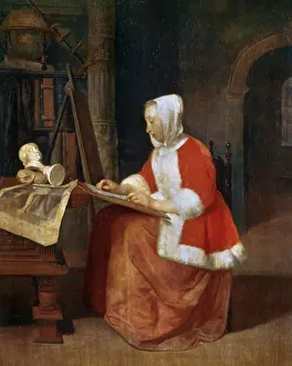 Easel: A Woman seated Drawing Artist: Gabriel Metsu