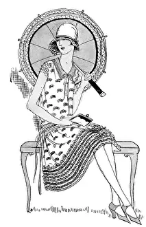Voile: Woman sits with parasol